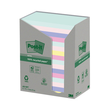 Post-it Recycled Ast Colour 76x127mm 100 Sheet Pack of 16 7100259665 3M92972