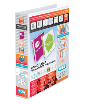 Elba Panorama Presentation Ring Binder 40Mm Capacity 60Mm Spine A4+ 2 D-Ring Whi 400008505