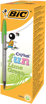 Bic Cristal Fun Ballpoint Pen 1.6Mm Tip 0.42Mm Line Lime Green Pack 20 927885