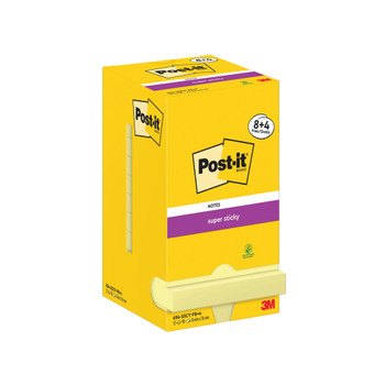 Post-it Super Sticky 76x76mm 90 Sheets Canary Yellow Pack of 12 654-SSCY-P8+4 3M07264
