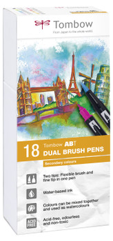 Tombow Abt Dual Brush Pen 2 Tips Secondary Assorted Colours Pack 18 ABT-18P-2