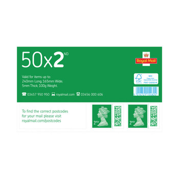 Royal Mail Second Class Stamp Sheet Pack of 50 BBS2 POF15482