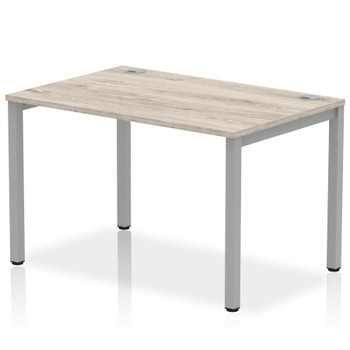 Impulse Single Row Bench Desk W1200 X D800 X H730mm Grey Oak Finish Silver Frame IB00245