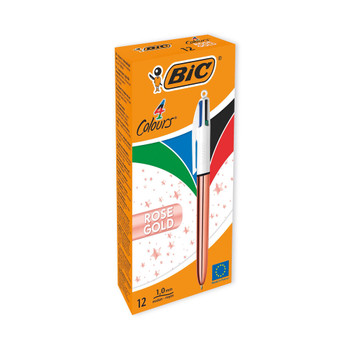 Bic 4 Colours Retractable Ballpoint Pen Rose Gold Pack of 12 951737 BC65173
