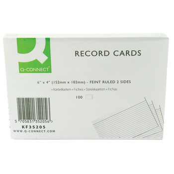Q-Connect Record Card 152x102mm Ruled Feint White Pack of 100 KF35205 KF35205