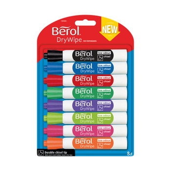 Berol Drywipe Marker Chisel Tip Assorted Pack of 8 1984884 BR84884