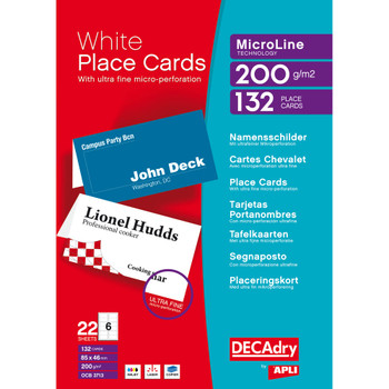 Decadry Perforated Place Cards 200gsm White Pack of 132 DPOCB3713 LX17844