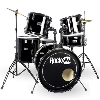PDT RockJam Full-Sized Drum Kit with Five Drums Two Cymbals Drum Throne & Drumst RJFSDK01-BK