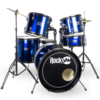 PDT RockJam Full-Sized Drum Kit with Five Drums Two Cymbals Drum Throne & Drumst RJFSDK01-BL