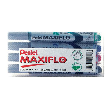 Pentel Maxiflo Whiteboard Marker Fine Assorted Pack of 4 YMWL5S-4 PE12953