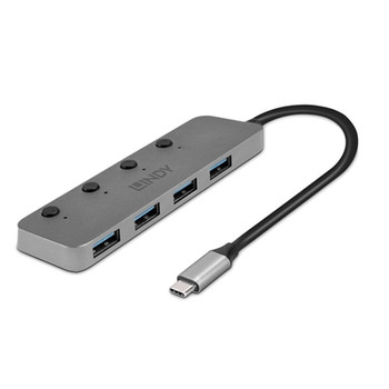 Lindy 43383 4 Port Usb 3.2 Type C Hub With On/Off Switches Superspeed Transfer 43383