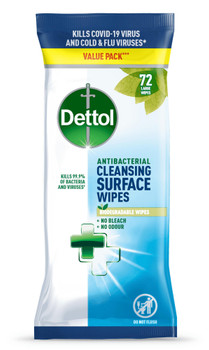 Dettol Antibacterial Biodegradable Cleansing Surface Wipes Pack 72 - 3151478 3151478