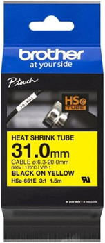 Brother HSE-661E 31mm Black on Yellow Heat Shrink Tube HSE661E