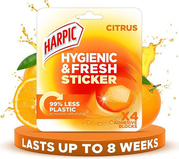 Harpic Hygienic & Fresh Citrus Toilet Stickers Adhesive Toilet Block Pack 4 - 32 3275286