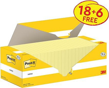 Post-It Notes 76X76mm Canary Yellow Promo Pack 100 Sheets Per Pad Pack 18 + 6 Fr 7100319213
