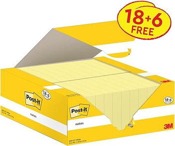 Post-It  Notes 38X51mm Canary Yellow Promo Pack 100 Sheets Per Pad Pack 18 + 6 F 7100317764