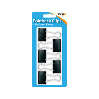 60 x Tiger Medium Fold Back Clips Size: 32mm 302005 TGR0057