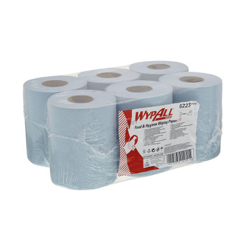 Wyl L10 Food Hygiene Centrefeed Paper Rolls 1-Ply 6 Rolls/430 Wipes Blue KC05159