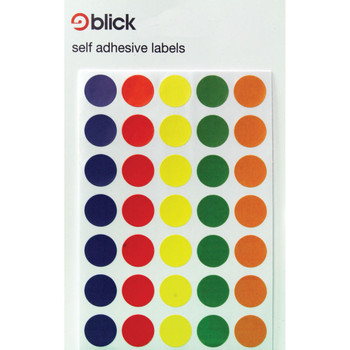 Blick Coloured Labels in Bags Round 13mm Dia 140 Per Bag Assorted Pack of 2 RS00495