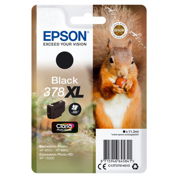 Epson Squirrel Singlepack Black 378XL Claria Photo HD Ink High XL Yield Pigment- C13T37914010