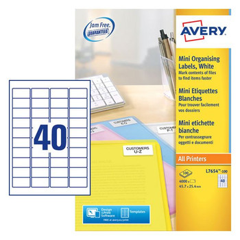 Avery Mini Multipurpose Labels 45.7 X 25.4 Mm White Pack 4000 Labels - L7654-100 L7654-100