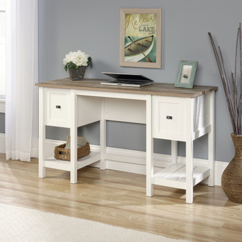 Shaker Style Home Office Desk White With Lintel Oak Finish - 5418072 - 5418072