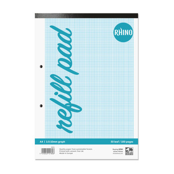Rhino A4 Graph Pad 100 Page 10Mm 1:5:10 Graph Ruling With Plain Reverse Pack 6 - HAG1-4