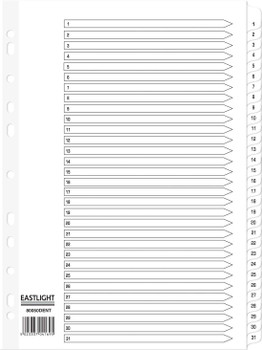 Valuex Index 1-31 A4 Card White With White Mylar Tabs 80050DENT