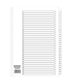 Valuex Index 1-31 A4 Card White With White Mylar Tabs 80050DENT