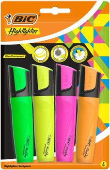 Bic Highlighter Pen With Clip Chisel Tip 1.7-4.8Mm Assorted Colours Pack 4 517952