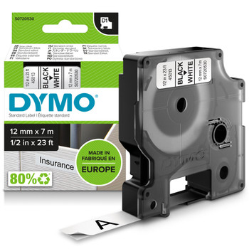 Dymo D1 Label Tape 12Mmx7m Black On White S0720530 Dymo D1 Label Tape 12Mmx7m Black On White S0720530