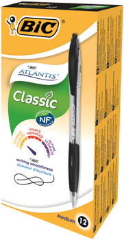 Bic Atlantis Retractable Ballpoint Pen 1Mm Tip 0.32Mm Line Black Pack 12 8871321
