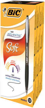 Bic Atlantis Retractable Ballpoint Pen with Metal Clip 0.32mm Line Black Pack 12 9021332 Bic Atlantis Retractable Ballpoint Pen with Metal Clip 0.32mm Line Black Pack 12 9021332
