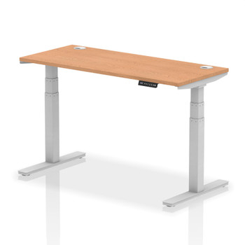 Dynamic Air 1400 X 600Mm Height Adjustable Desk Oak Top Cable Ports Silver Leg H HA01138