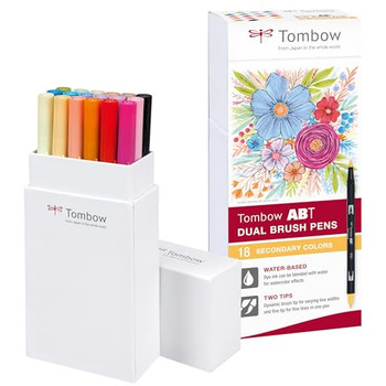 Tombow Abt Dual Brush Pen 2 Tips Secondary Assorted Colours Pack 18 ABT-18P-2