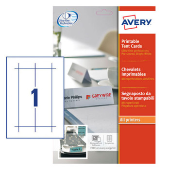 Avery Printable Tent Card 210X60mm 1 Per Sheet 190Gsm White Pack 20 L4796-20 L4796-20