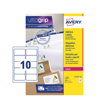 Avery Laser Address Label 99.1X57mm 10 Per A4 Sheet White Pack 2500 Labels L7173 L7173-250