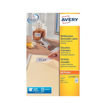 Avery Multipurpose Mini Removable Label 35.6X16.9Mm 80 Per A4 Sheet White Pack 2 L4732REV-25