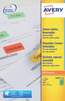 Avery Coloured Label 63.5X34mm 24 Per A4 Sheet Green Pack 480 Labels L6033-20 L6033-20.UK