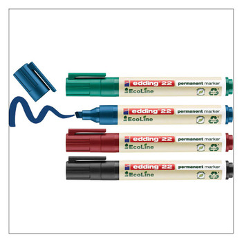 Edding 22 Ecoline Permanent Marker Chisel Tip 1-5Mm Line Assorted Colours Pack 4 4-22-4