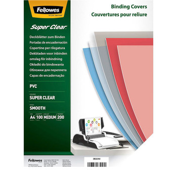 Fellowes Clear Pet Binding Cover 200 Micron A4 Pack 100 5384701 5384701