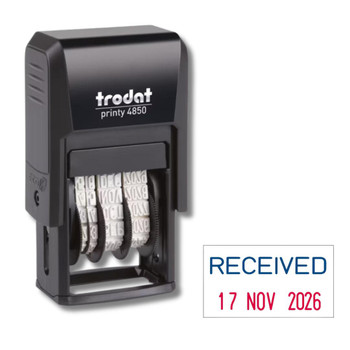 Trodat Printy 4850/L1 Self Inking Word And Date Stamp Received 25X5mm Blue/Red I 76313 Trodat Printy 4850/L1 Self Inking Word And Date Stamp Received 25X5mm Blue/Red I 76313