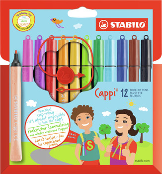 Stabilo Cappi Felt Tip Pen With Cap Ring Assorted Colours Wallet 12 168/12-4