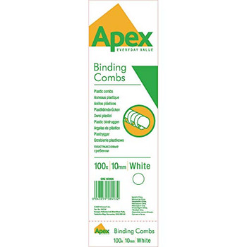 Fellowes Apex 6200401 White Plastic Comb 10mm 100pk 6200401