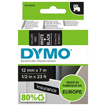 Dymo 45021 12mm x 7m White on Black Tape 45021 Dymo 45021 12mm x 7m White on Black Tape 45021