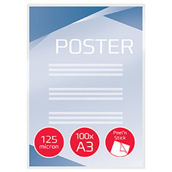 GBC 3747236 Peel n Stick Pouch Gloss A3 125 micron Pack of 100 PEELA3GLOSS125 GBC 3747236 Peel n Stick Pouch Gloss A3 125 micron Pack of 100 PEELA3GLOSS125