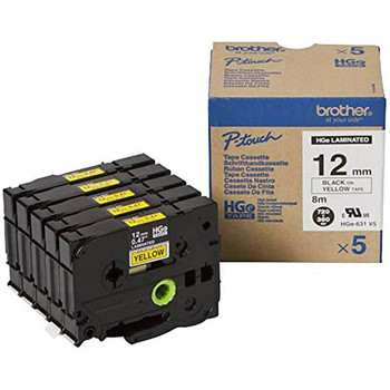 Brother HGE-631V5 Black on Yellow 5pk HGE631V5 Brother HGE-631V5 Black on Yellow 5pk HGE631V5