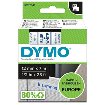 Dymo 45014 12mm x 7m Blue on White Tape 45014 Dymo 45014 12mm x 7m Blue on White Tape 45014