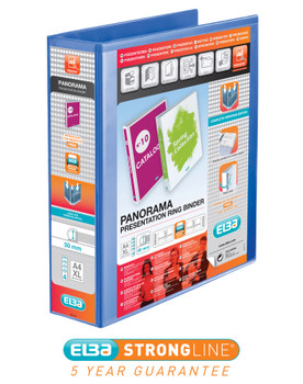 Elba Panorama Presentation Ring Binder 50Mm Capacity 70Mm Spine A4+ 4 D-Ring Blu 400008431