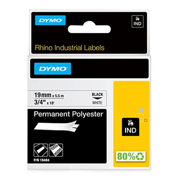 Dymo 18484 19mm Black on White Tape 18484 Dymo 18484 19mm Black on White Tape 18484